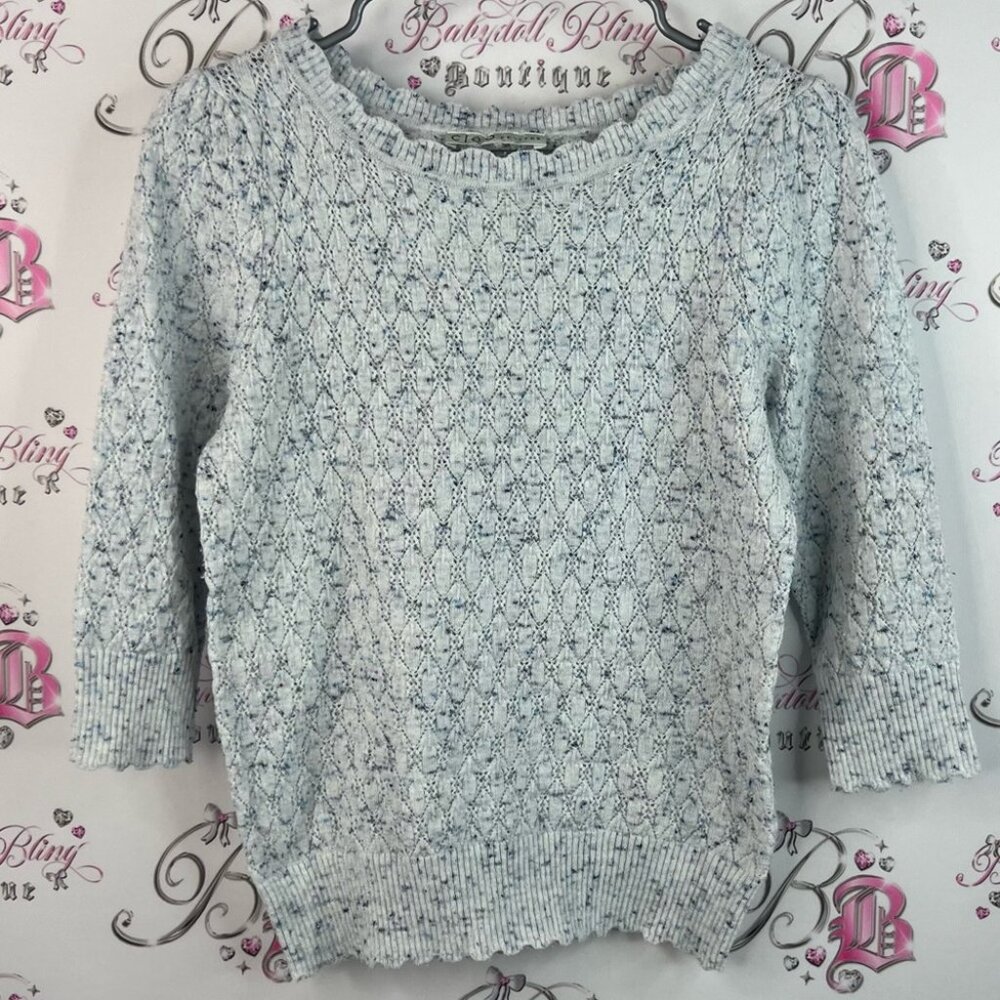 Cleo sweater scallop hem details blue Light Gray Textured Knit Top